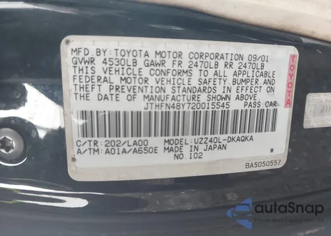 2002 Lexus Sc 430 из США, поврежденный, VIN JTHFN48Y720015545